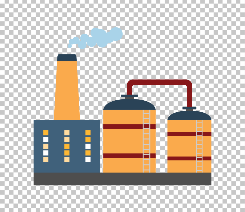 Factory with chimney and silos PNG image