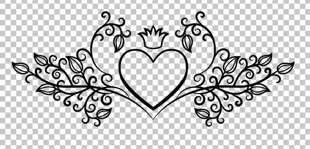 black and white heart or love with a crown PNG Image