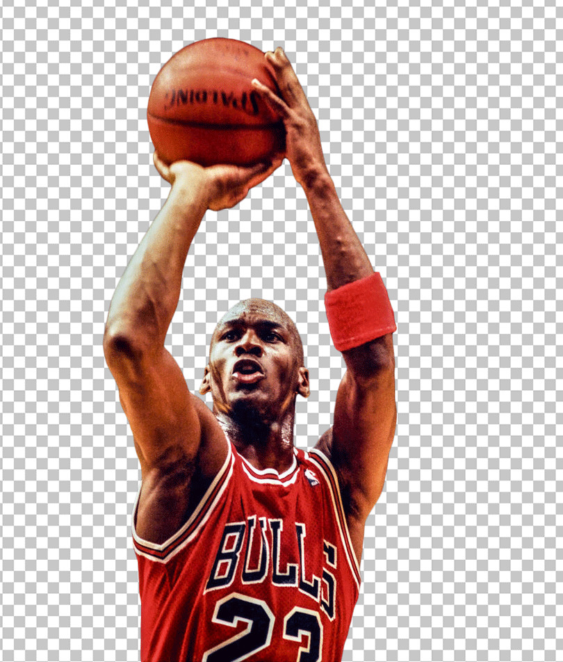 Michael Jordan about to shoot and wearing red Chicago Bulls jersey PNG Image