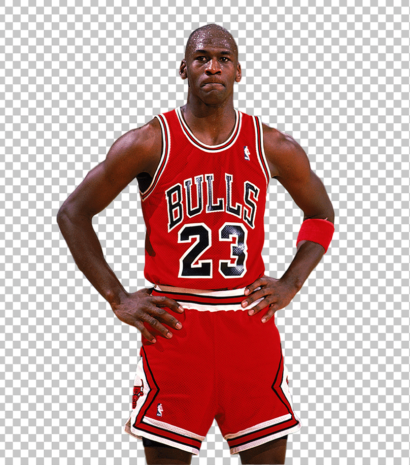 Michael Jordan Standing and wearing red Chicago Bulls jersey PNG Image