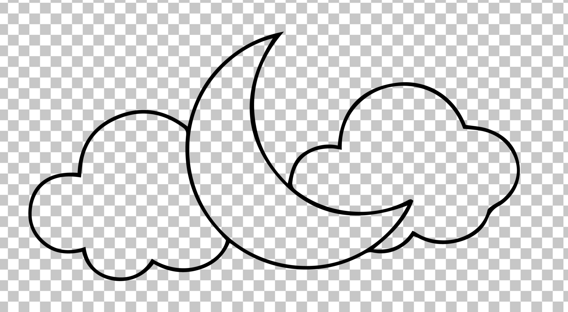 Crescent Moon and Cloud Sketch on Checkered Background PNG Image