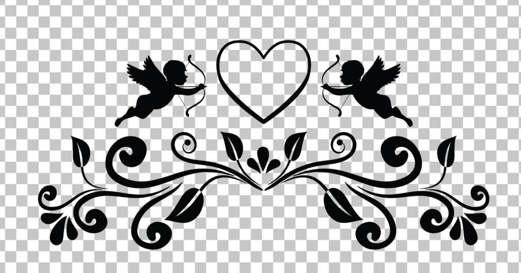 Two Cupids, Heart, decoration, Page decor and Leaves PNG Image