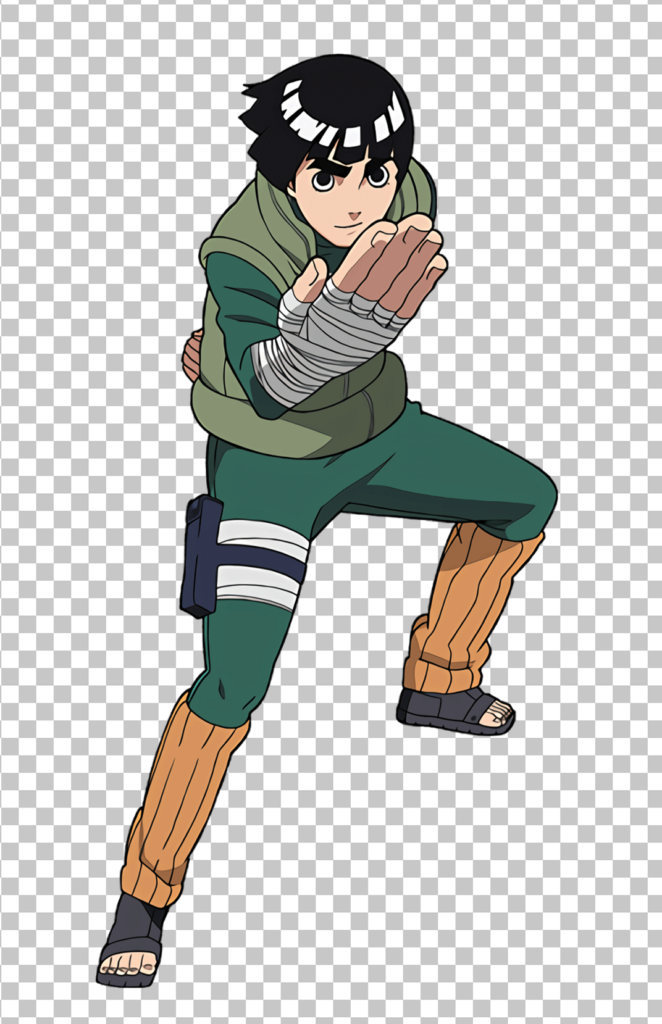 Rock Lee, a determined and focused ninja from Naruto, ready to attack.