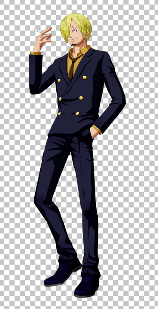 Sanji in black suit and smiling PNG Image