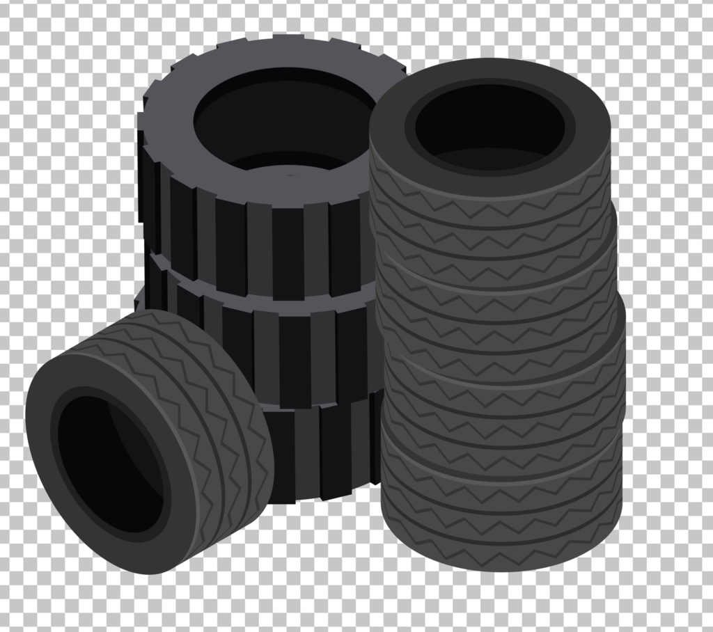 Silhouette of three types black tires stacked on top of each other