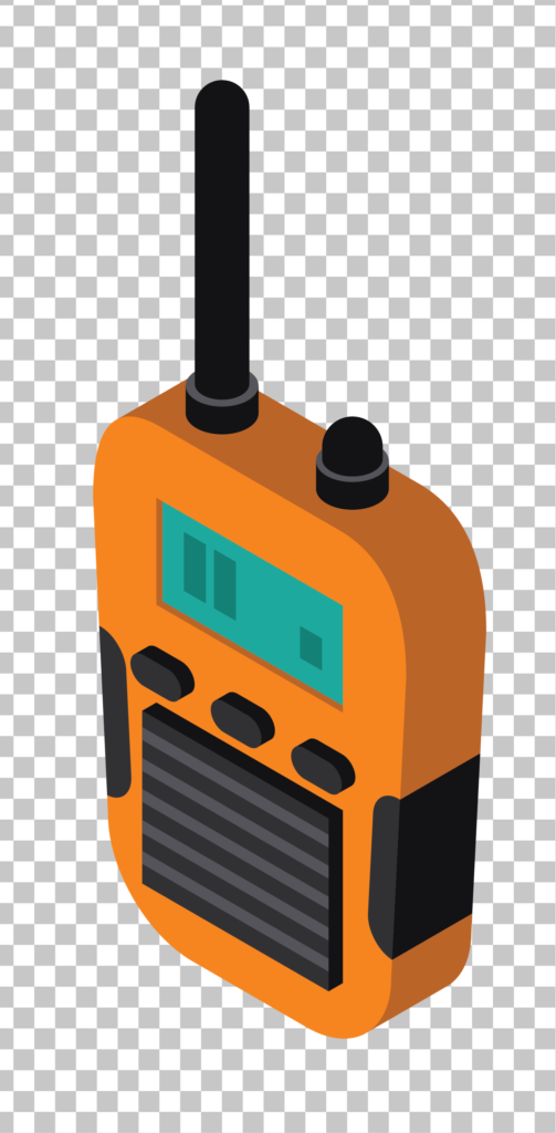 Silhouette of an orange walkie talkie with a black antenna.