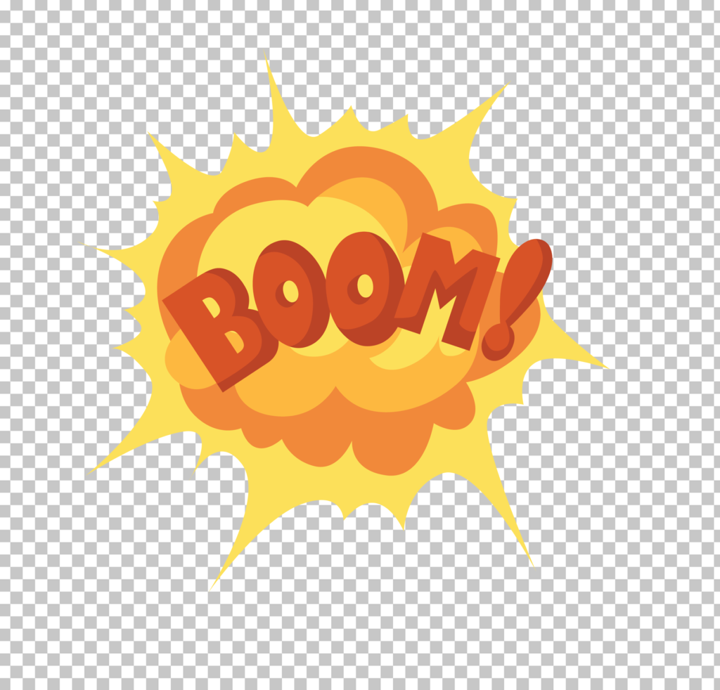 cartoon explosion with the word "BOOM!" on a transparent background.