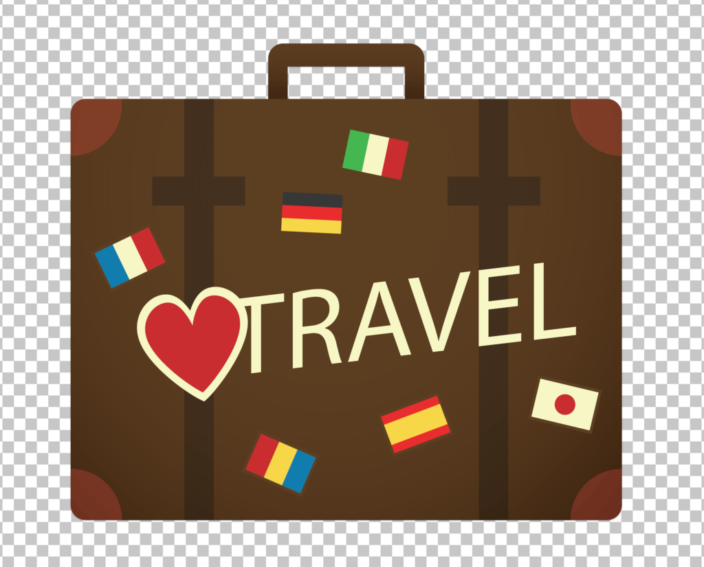 Brown suitcase Sticker with heart and flags PNG image