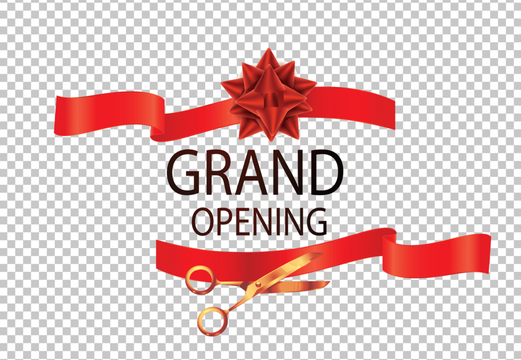 Grand Opening with Ribbon, Scissors, and Bow PNG Image
