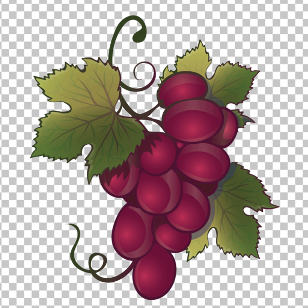 Red Grapes with Green Leaves on Transparent Background PNG Image