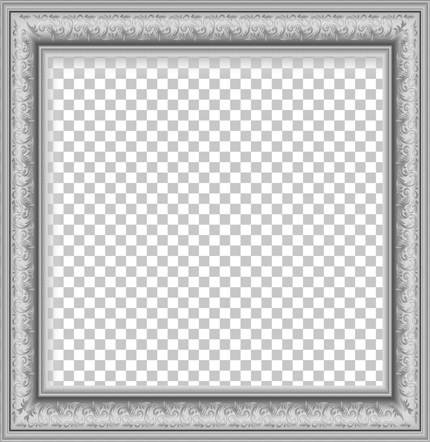 Silver Picture Frame PNG with Decorative Pattern