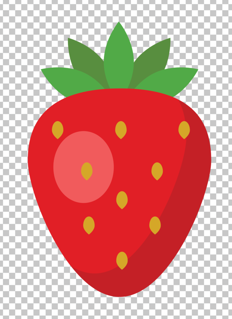Red Strawberry with Green Leaf on Transparent Background.