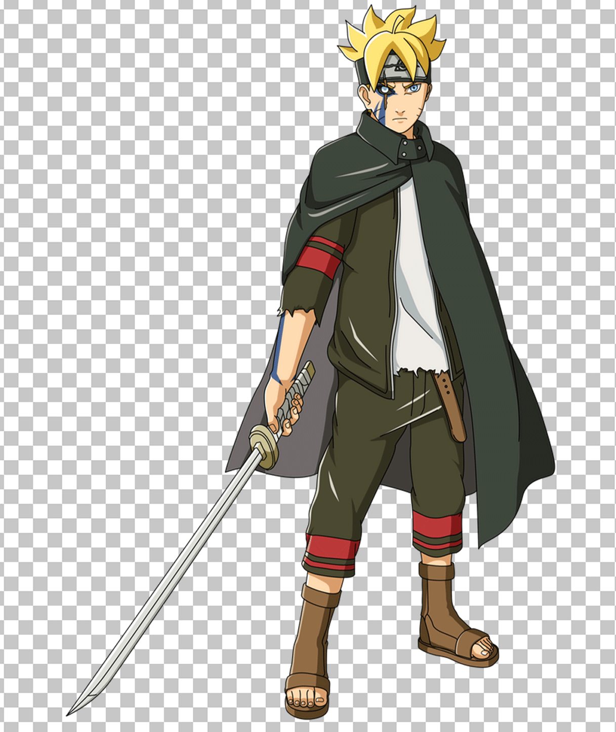 Boruto with spiky blond hair holding a sword in his right hand PNG Image.