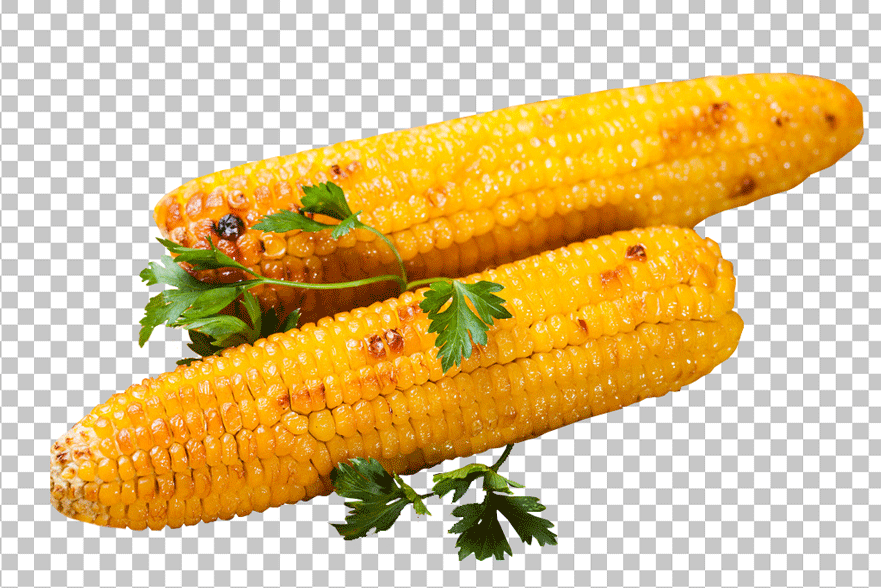 Grilled Corn on the Cob with Parsley PNG Image