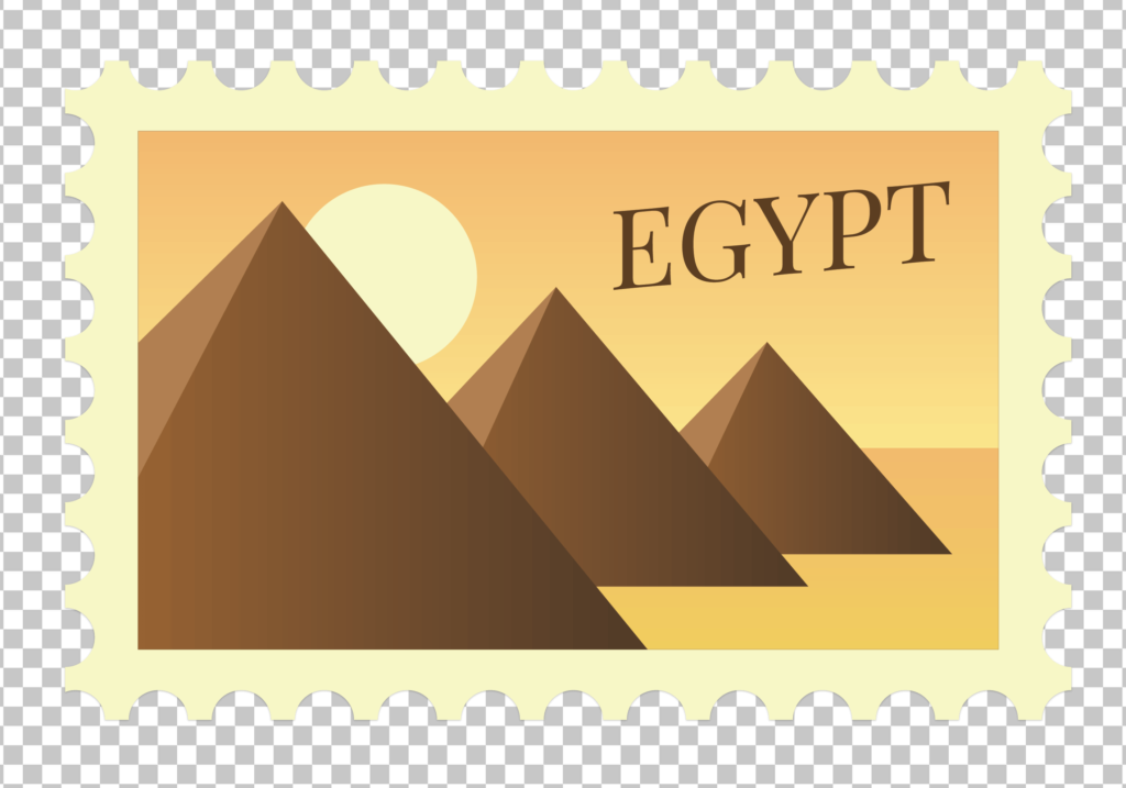Egypt postage stamp Sticker with a stylized image of the pyramids of Giza in Cairo.