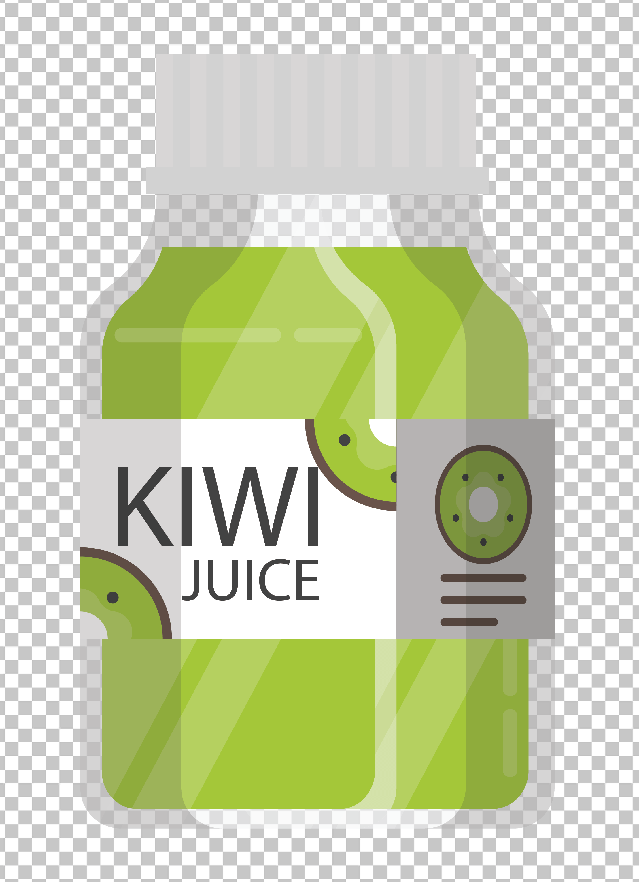 A bottle of kiwi juice on a transparent background.