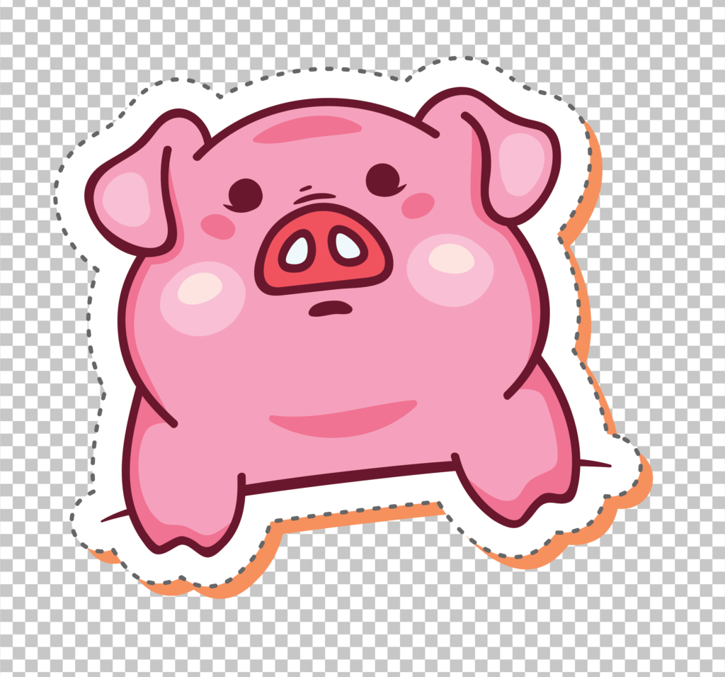Cute pink pig sticker on a transparent background.