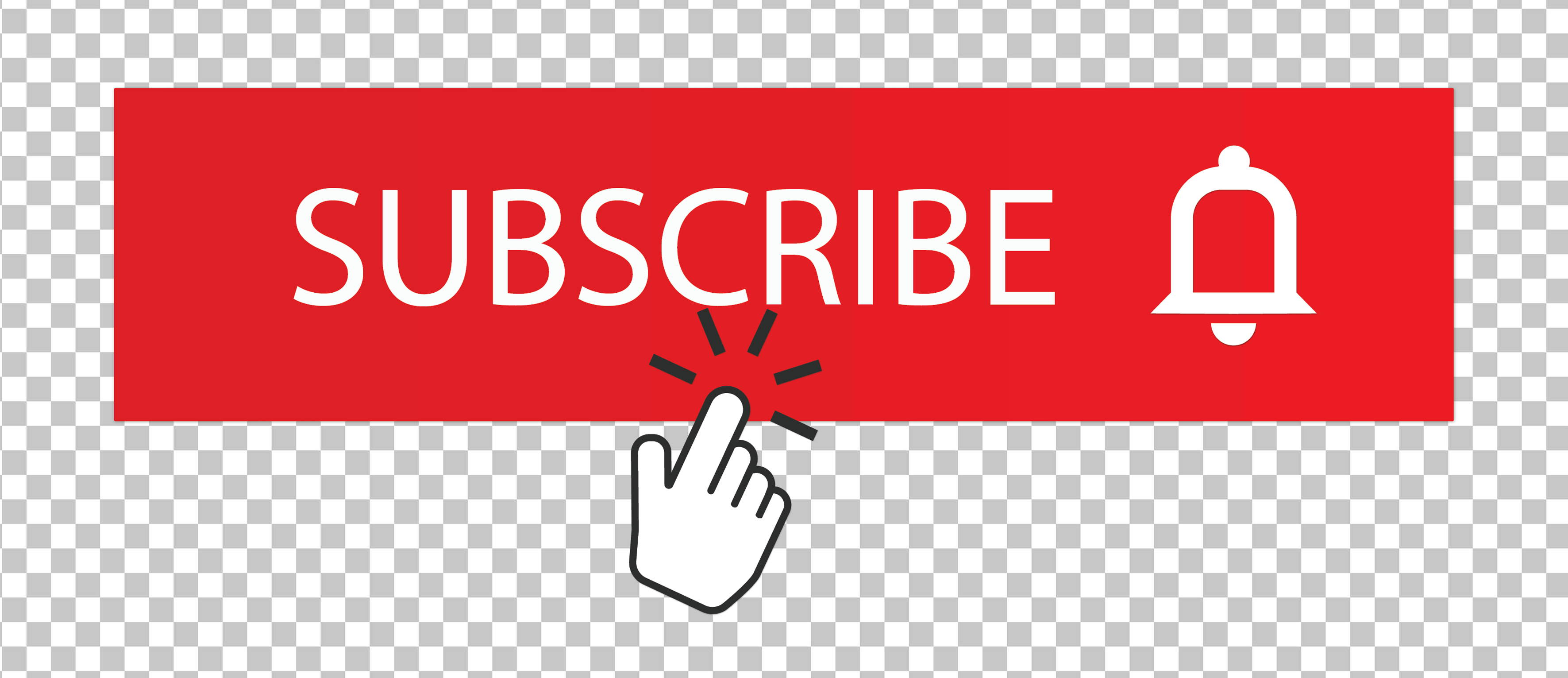 Rectangle Red Subscribe Button with Hand Pointer PNG Image