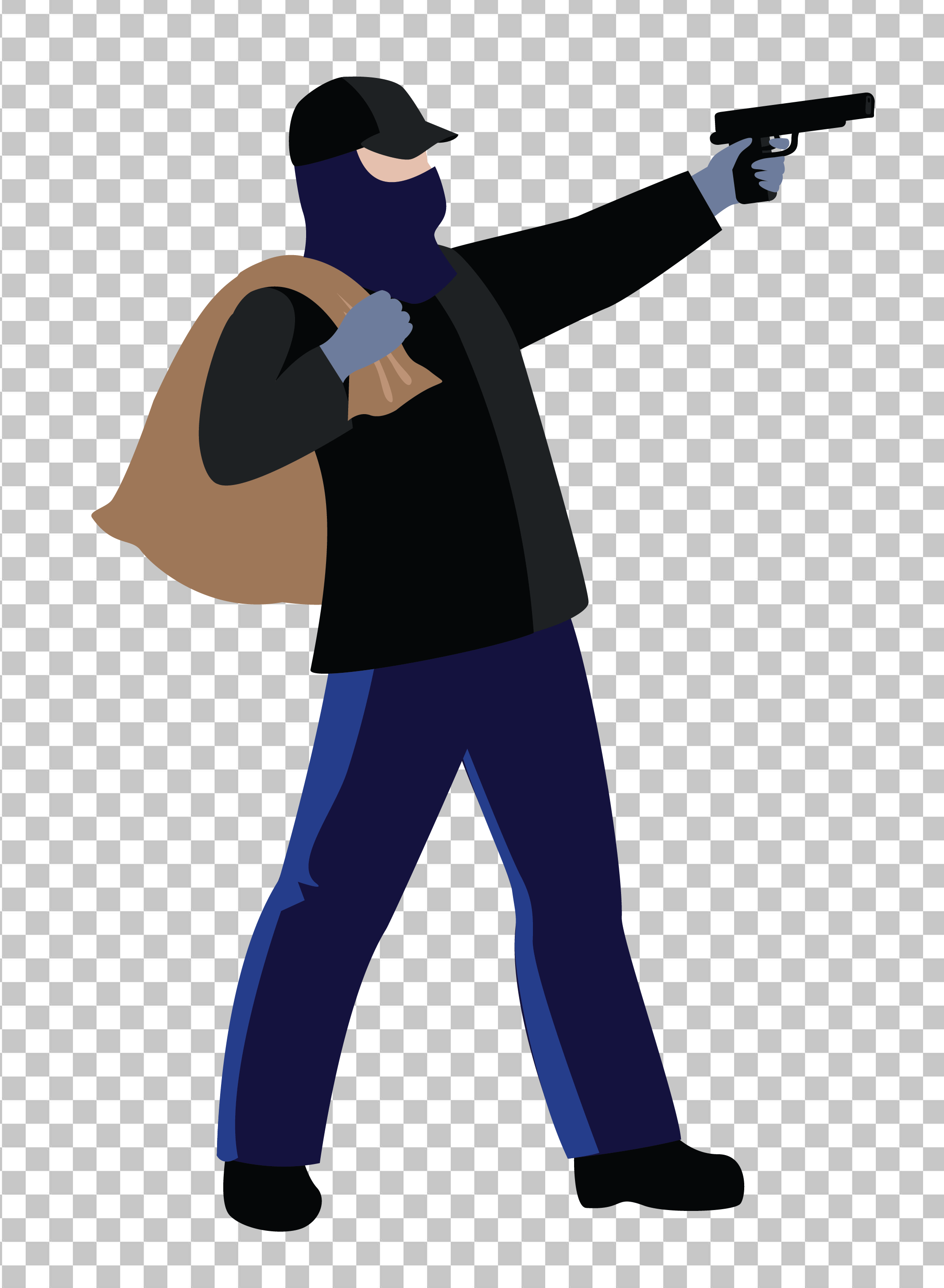 Robber wearing a mask pointing gun PNG image