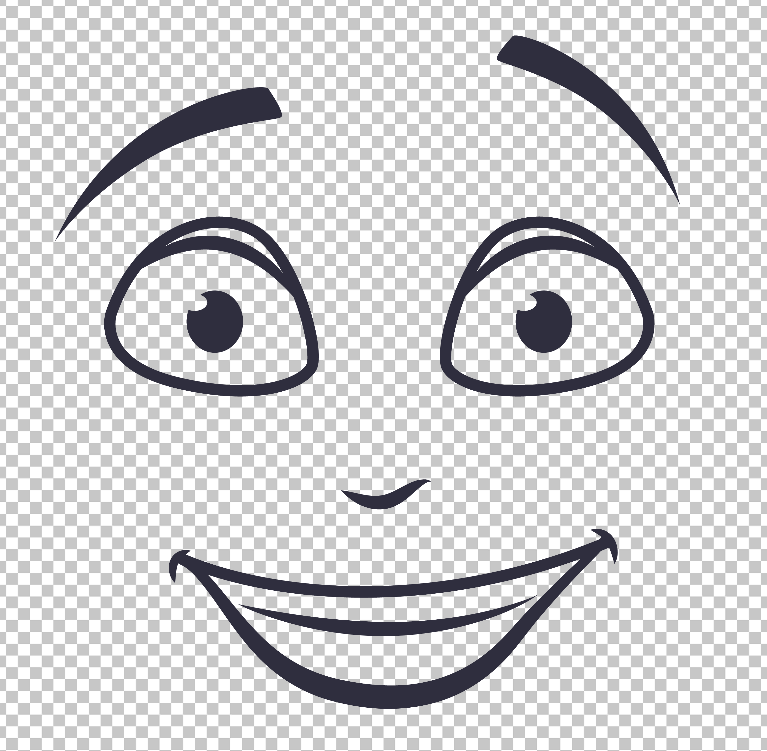 Cartoon Face Smiling with Big Eyes and Teeth PNG Image.