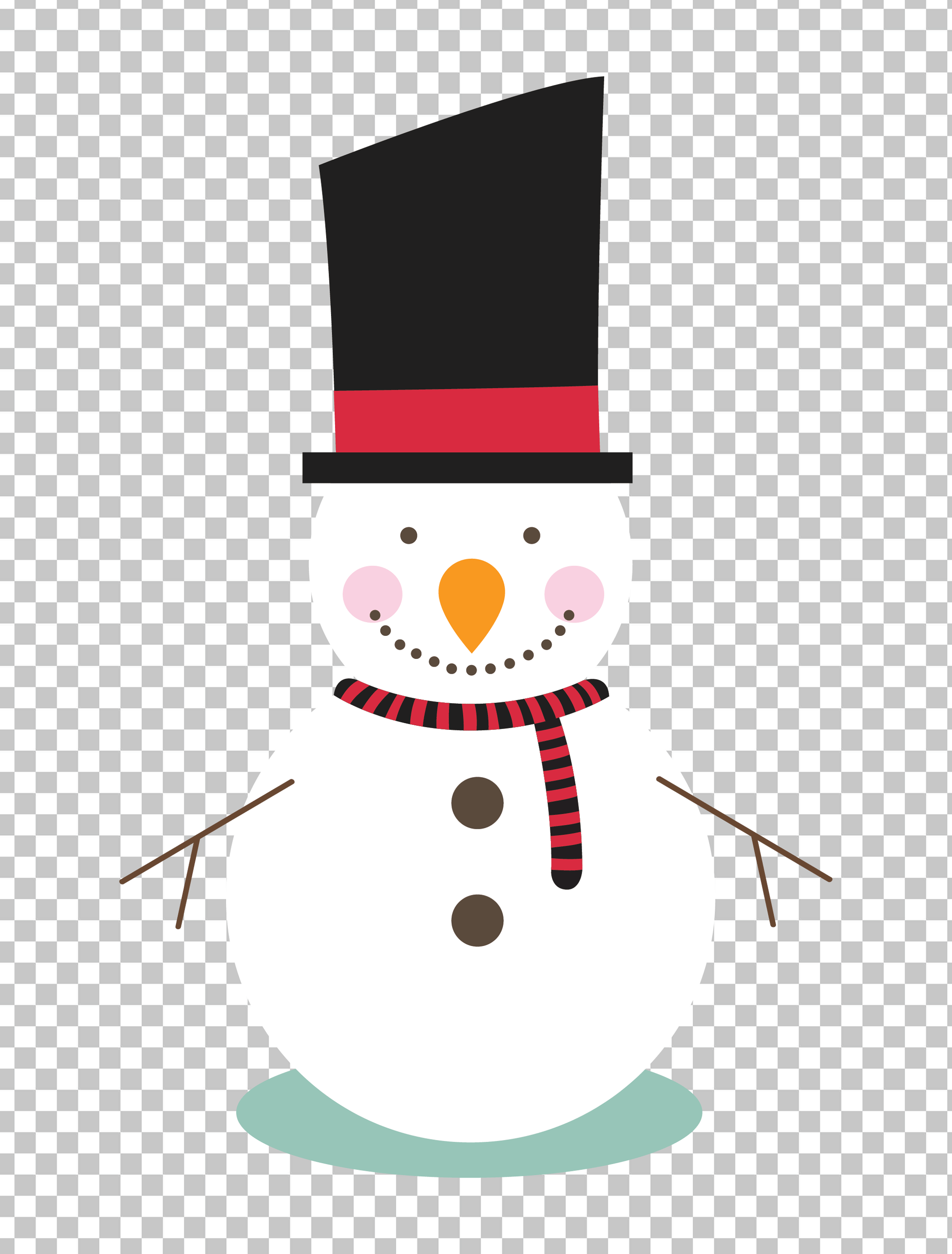 Snowman with Top Hat and Scarf PNG Image
