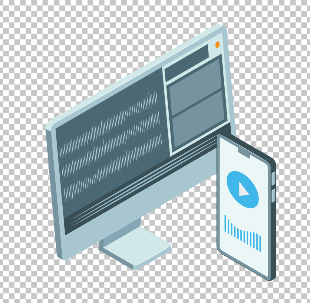 Computer Monitor and Cell Phone with Music Recording Software PNG Image - Free Download