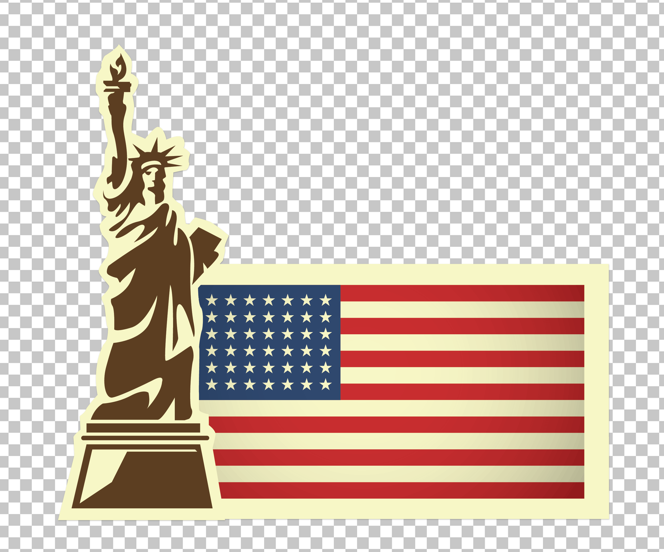 Statue of Liberty and American Flag Sticker PNG Image