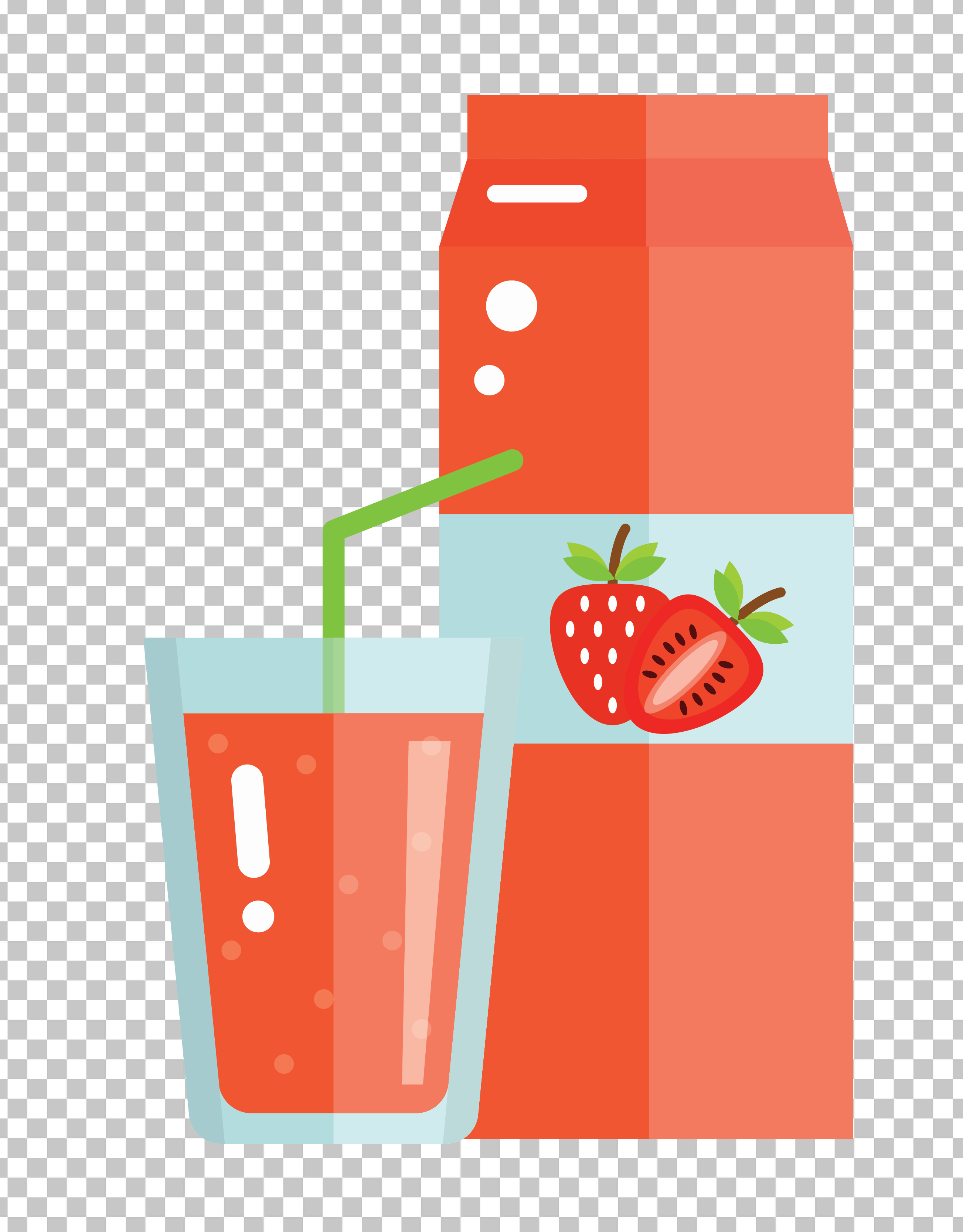 A carton of strawberry juice next to a glass of juice.