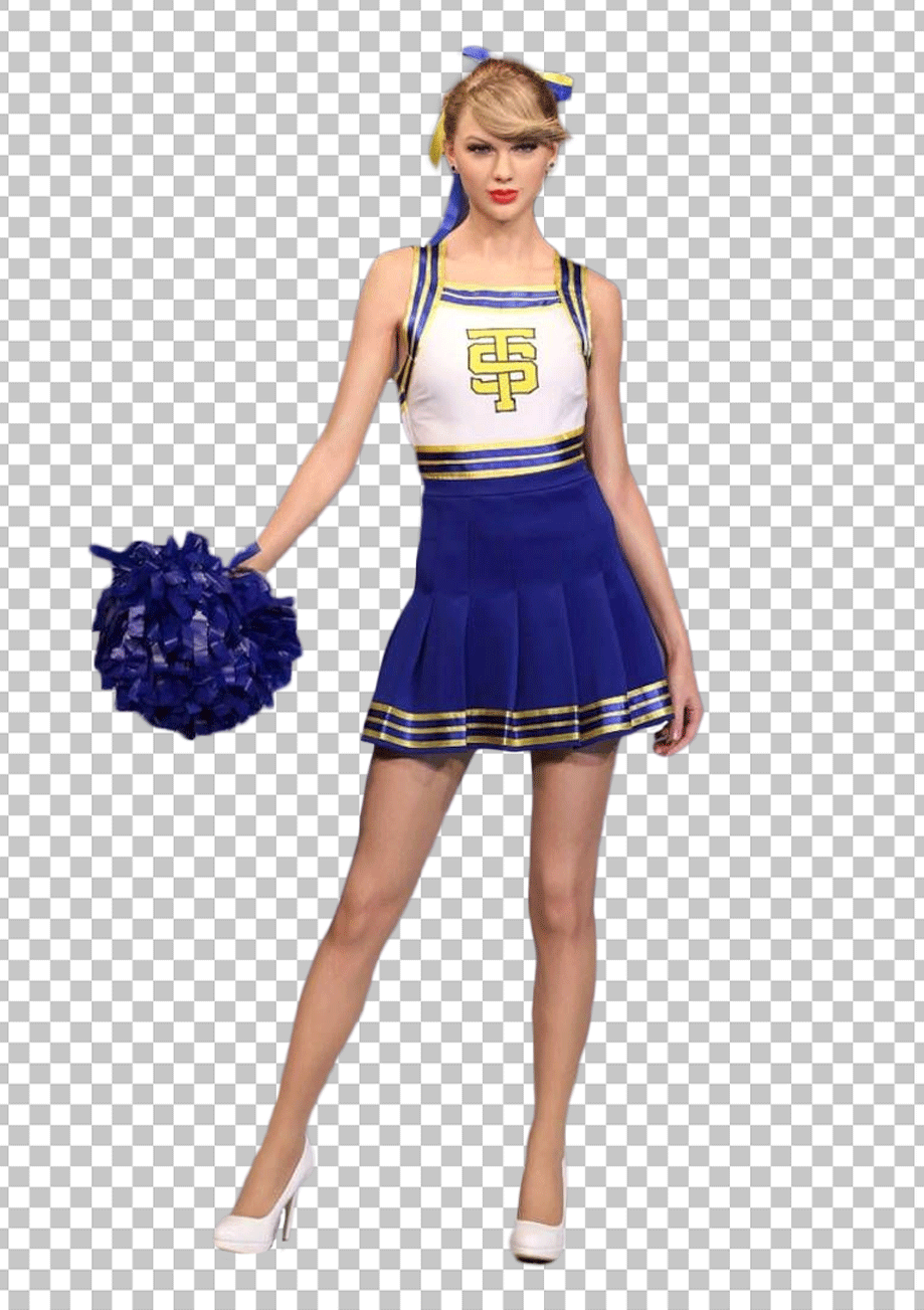 Taylor Swift in cheerleader outfit with a pom-pom in her hand PNG Image.