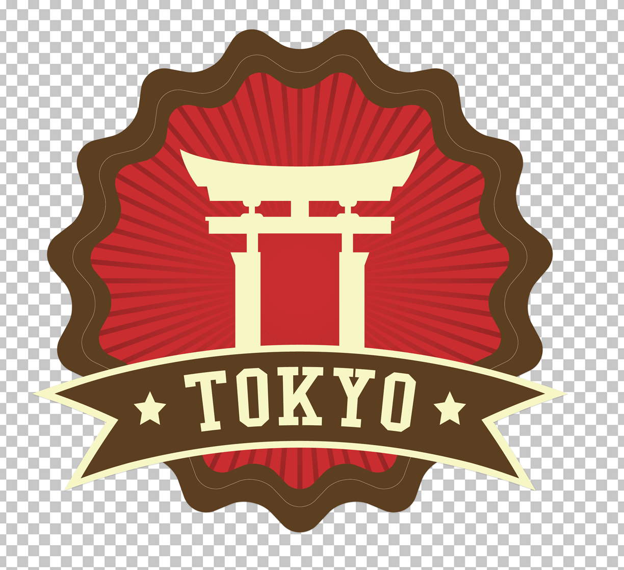 Tokyo Sticker PNG Image with Torii Gate, Red Circle, and Ribbon.