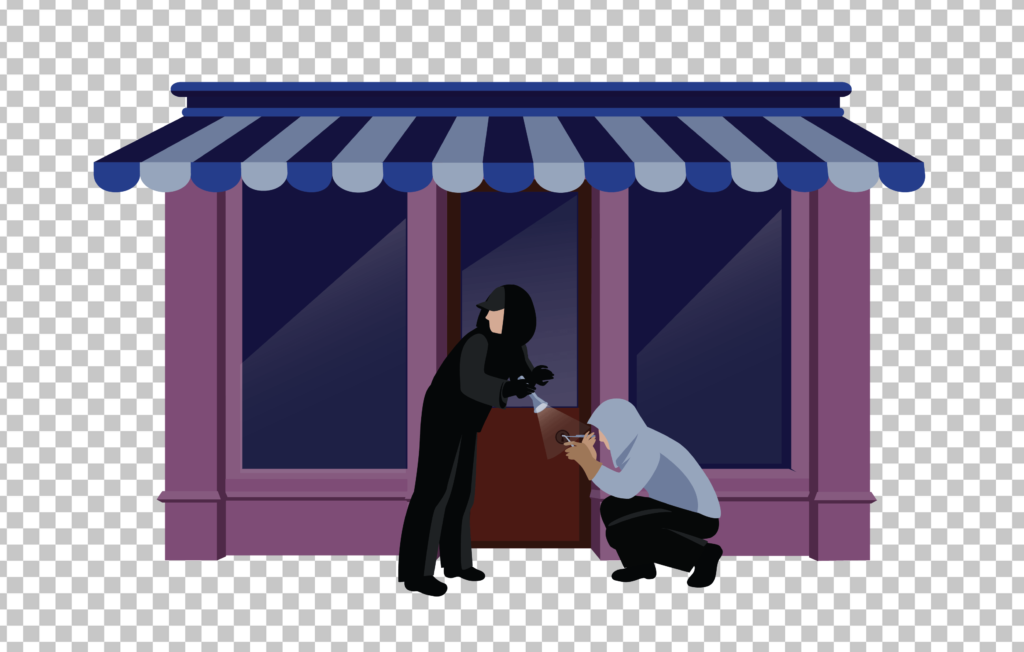 Two People attempting to pick a store lock PNG image