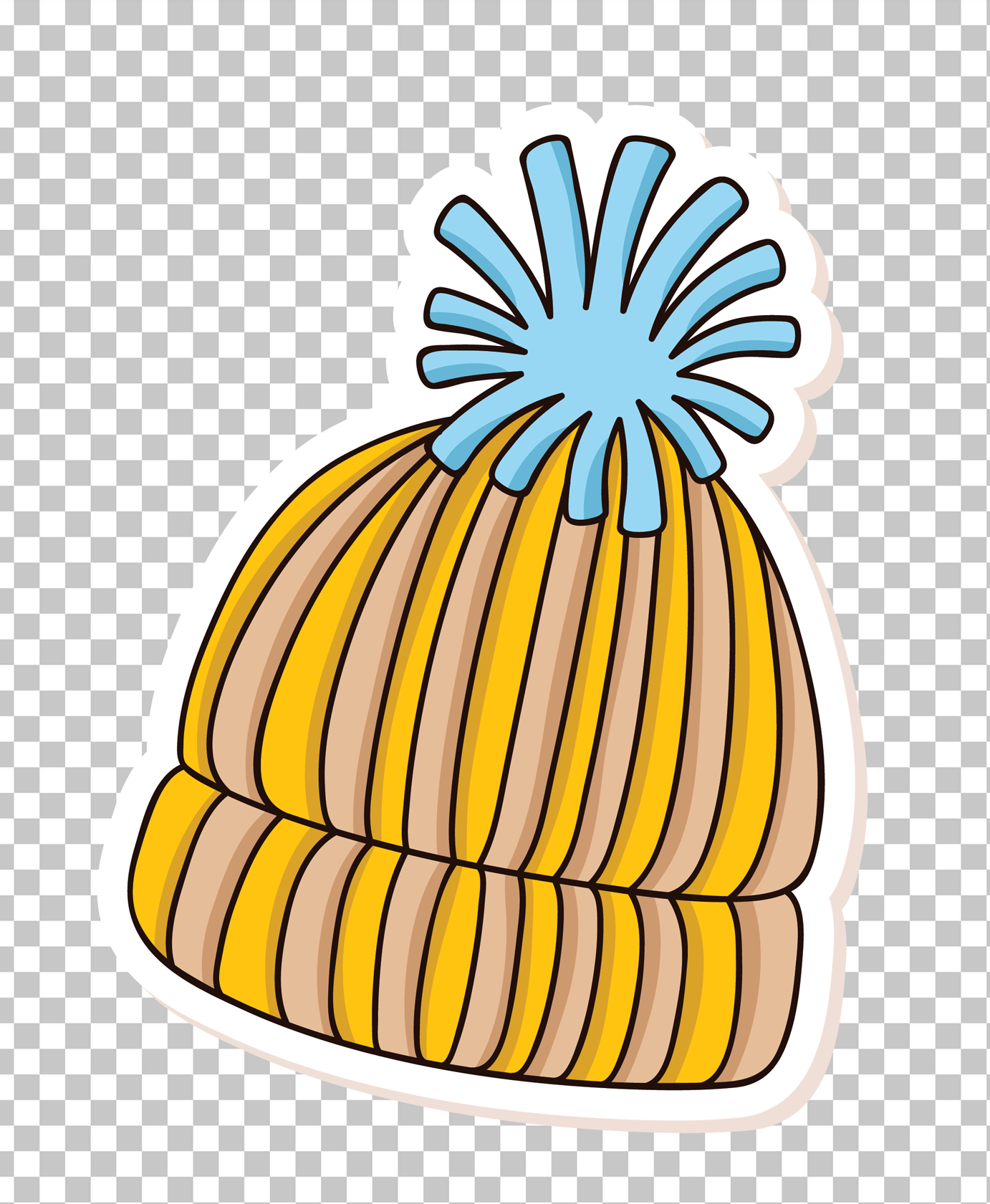 Cartoon Winter Knitted Hat with Blue Pom Pom PNG Transparent Background.
