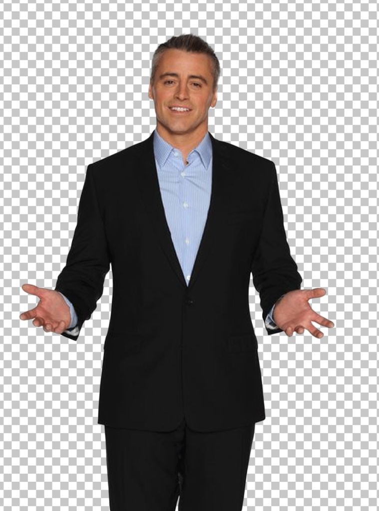 Joey Tribbiani standing in a black suit PNG Image