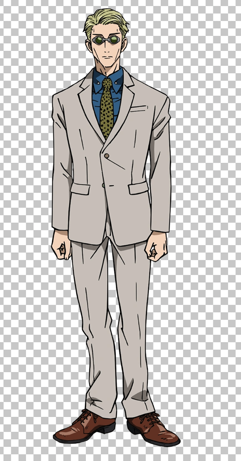 A PNG image of Kento Nanami in a suit and tie, standing confidently.