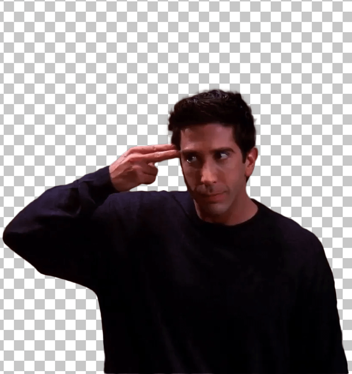 Ross Geller pointing his finger at his forehead PNG Image