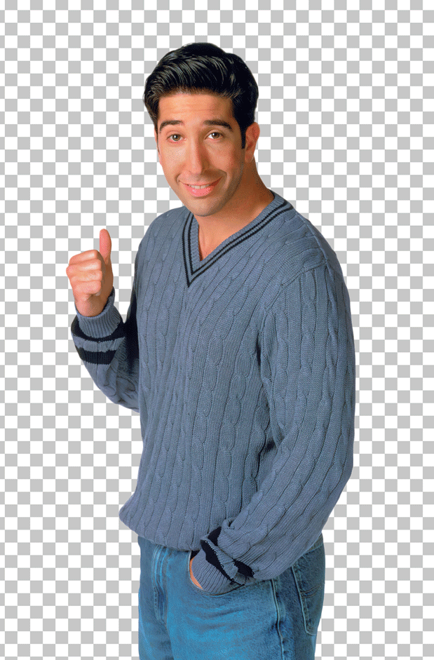 David Schwimmer is wearing a blue sweater and jeans PNG image