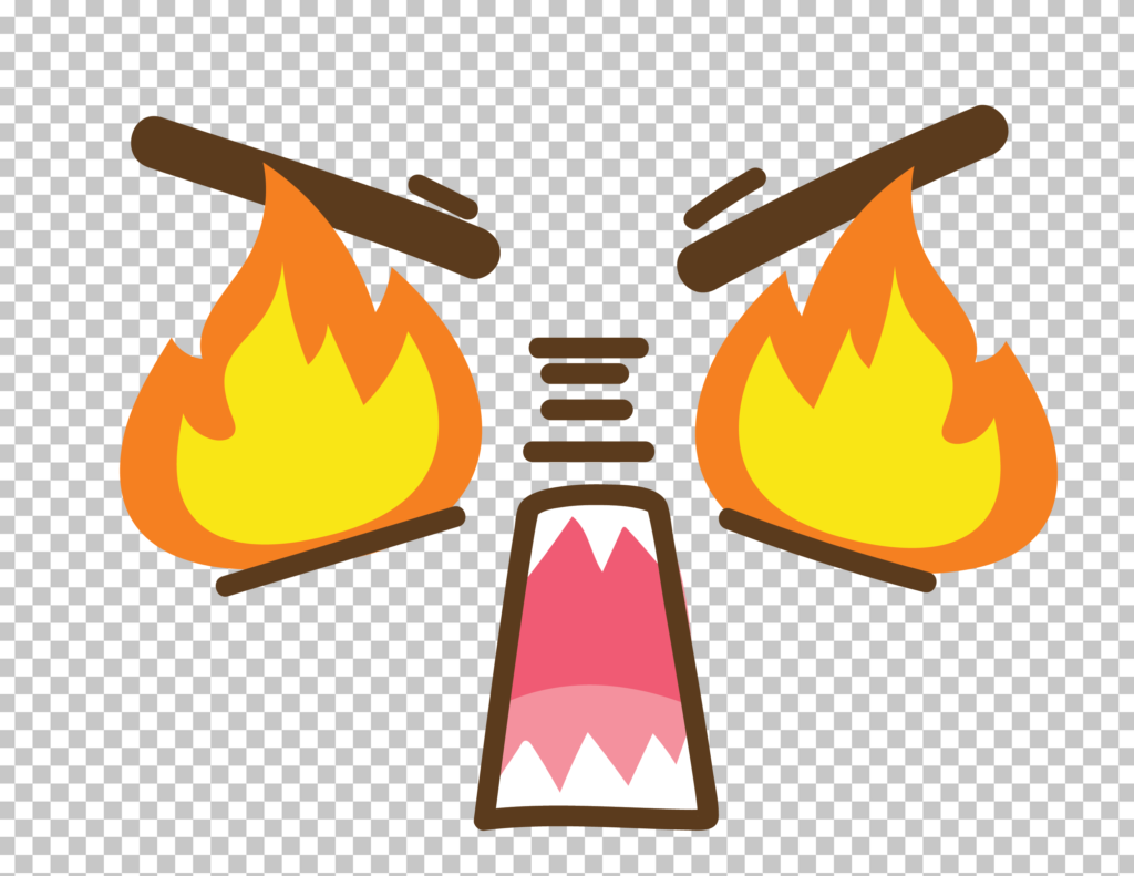 A cartoon face with a red angry expression and flames coming out of its eyes.