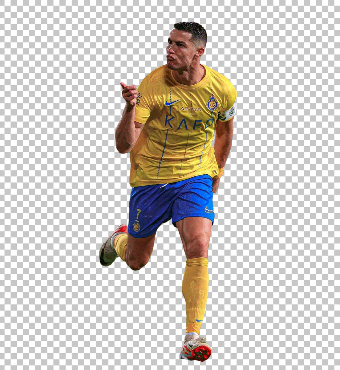Cristiano Ronaldo is pointing while running PNG image