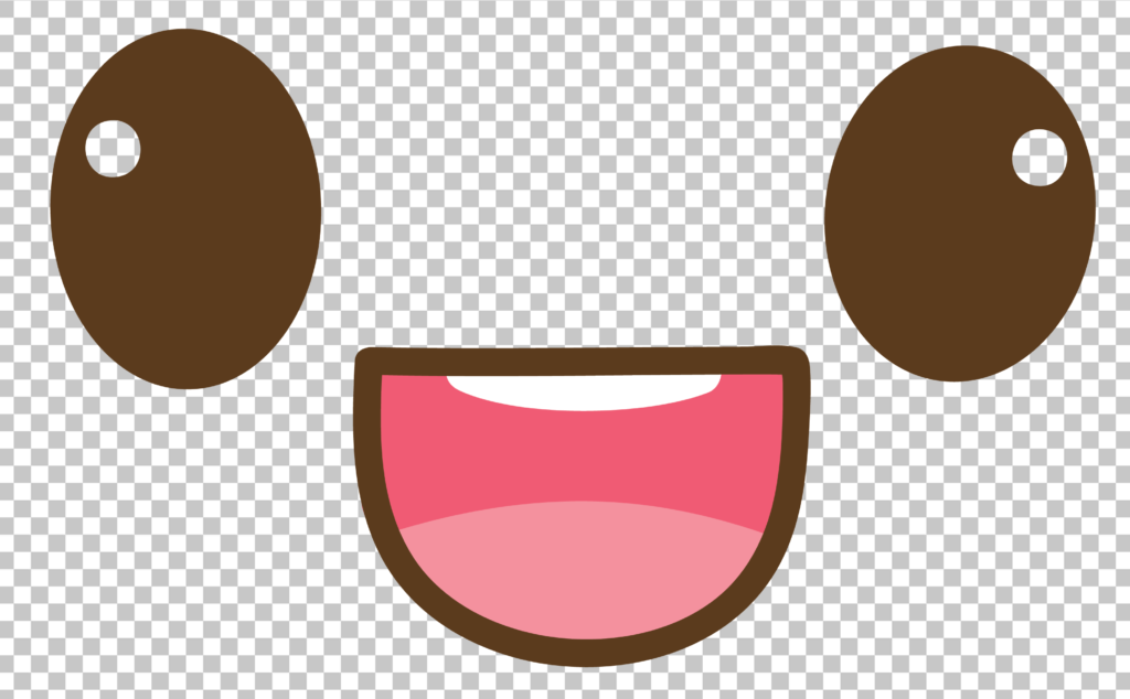 Happy Expression with a wide smile, big brown eyes, and a pink mouth PNG Image.