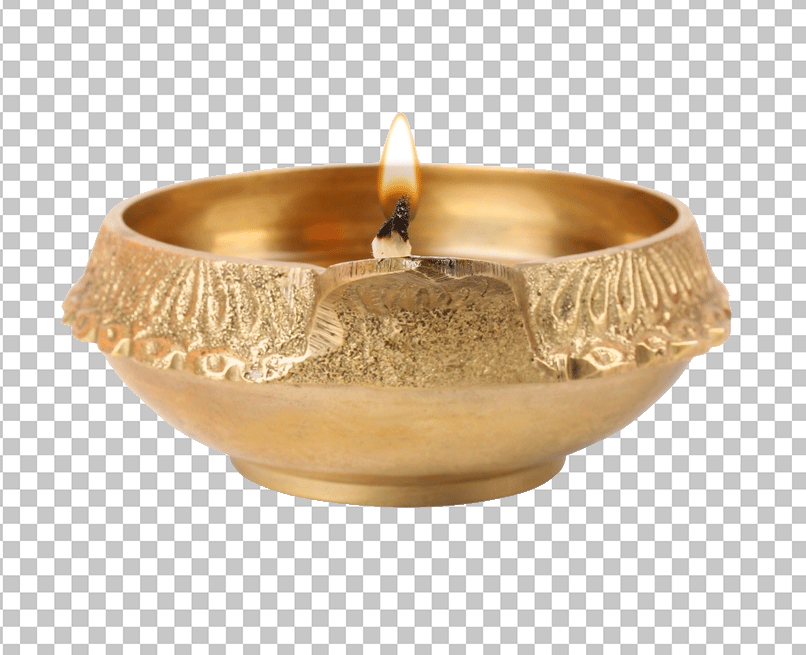 Golden Diya with Lit Candle PNG Image