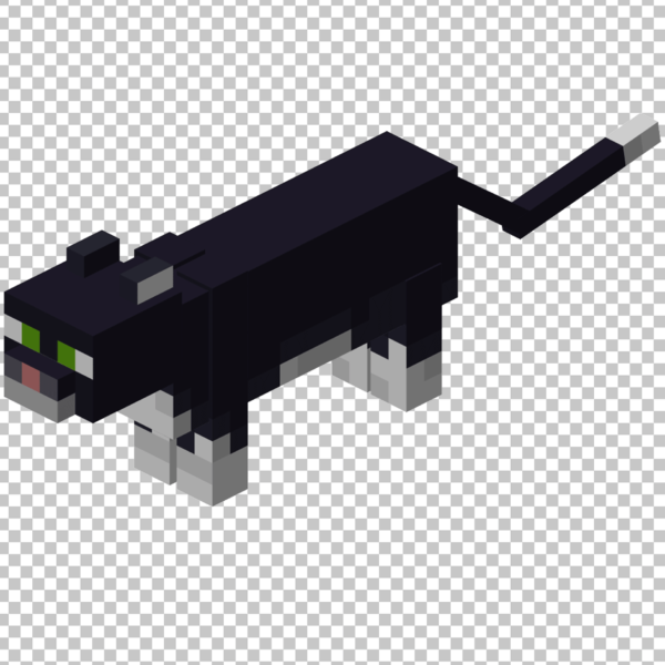 Minecraft Black Cat with White Tail PNG Image