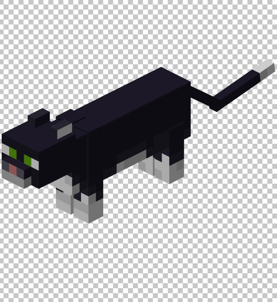Minecraft Black Cat with White Tail PNG Image