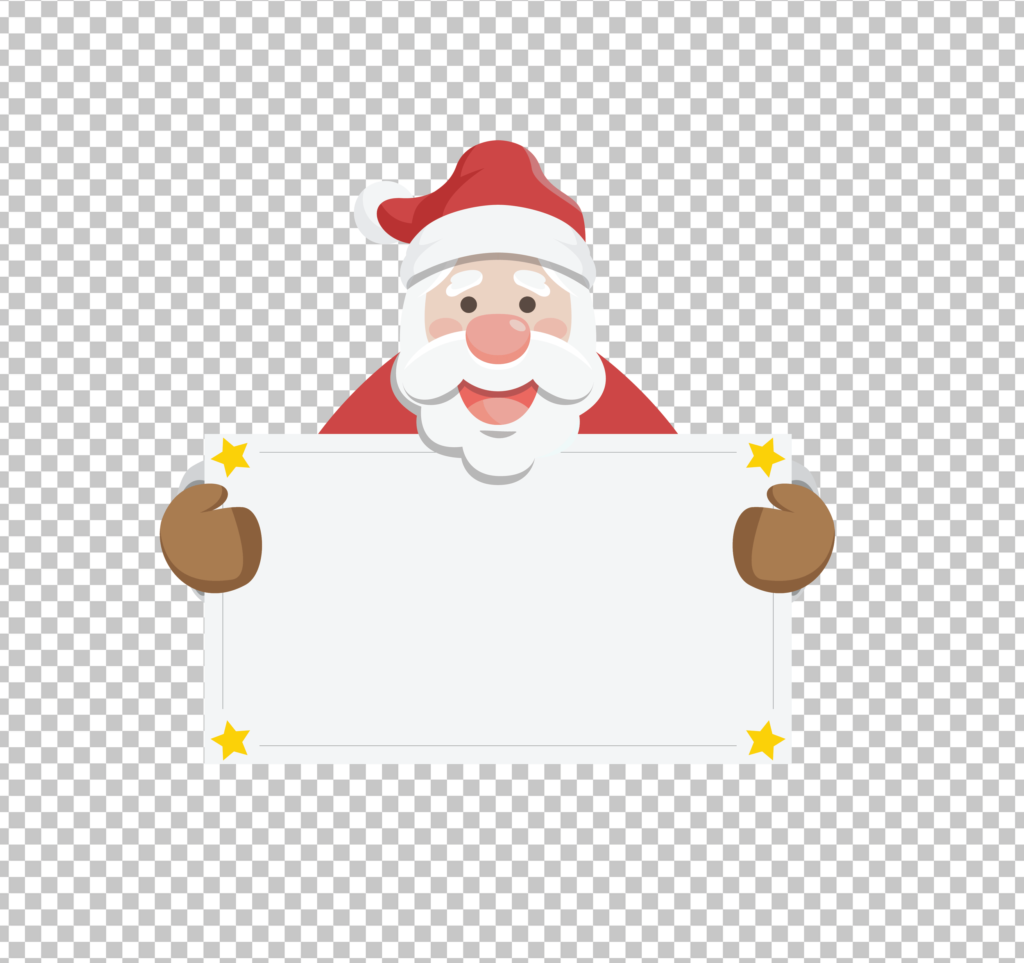 Santa holding a blank white sign board PNG image.