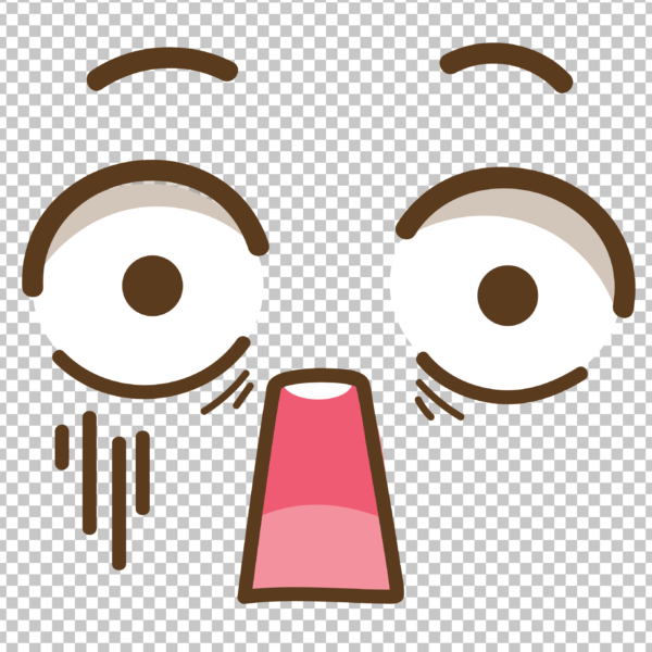A cartoon character's face with a shocked expression, featuring wide-open eyes, an open mouth, raised eyebrows, and a wrinkled forehead.