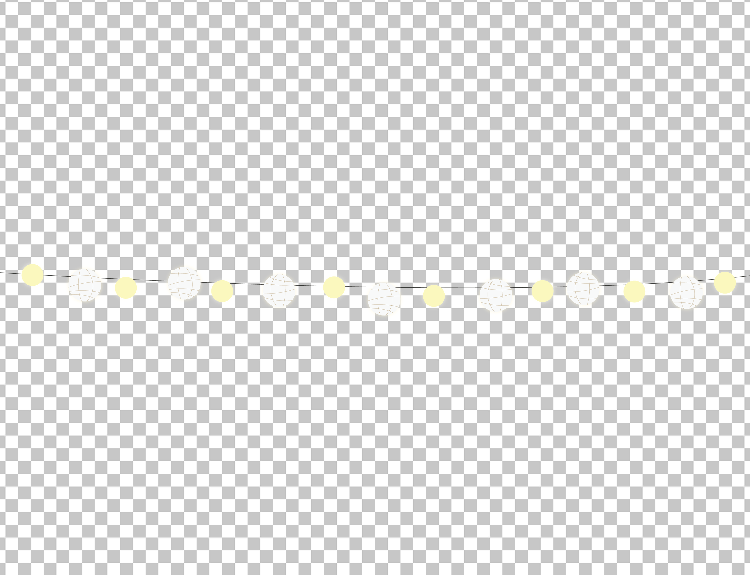 A row of white and yellow string lights on a transparent background.