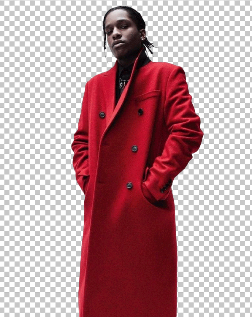 ASAP Rocky wearing a red overcoat PNG Image