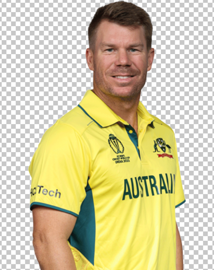 David Warner is wearing yellow Australian cricket jersey PNG Image