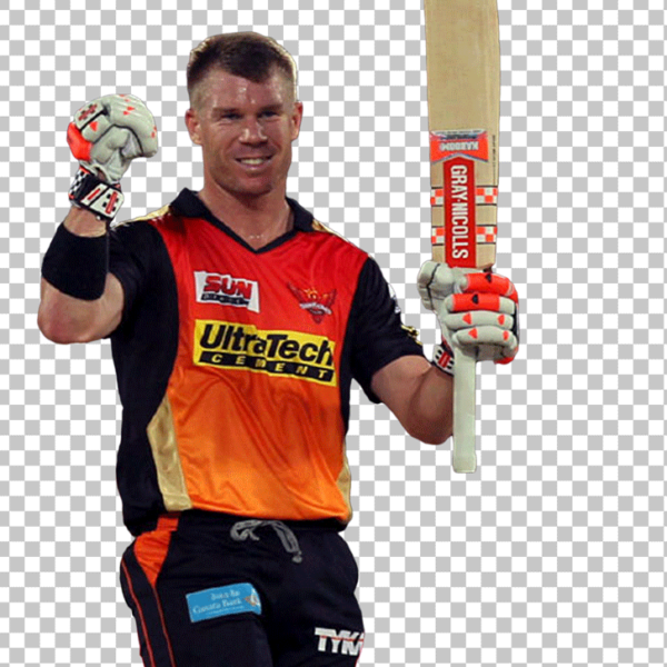 David Warner in Sunrisers Hyderabad Jersey and holding a bat PNG Image