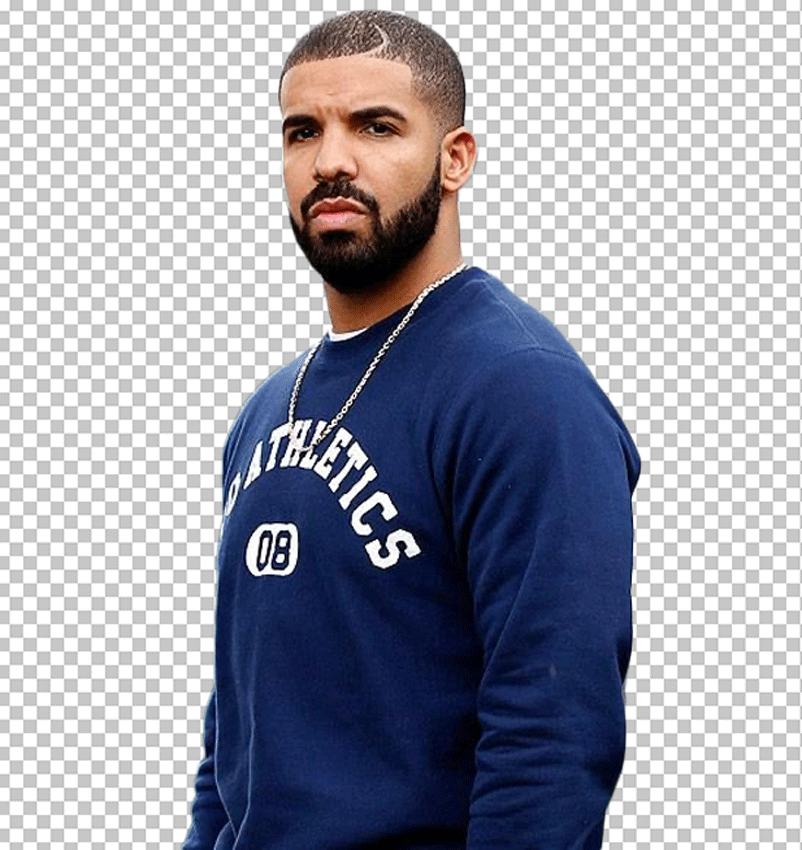 Drake in blue sweatshirt PNG Image