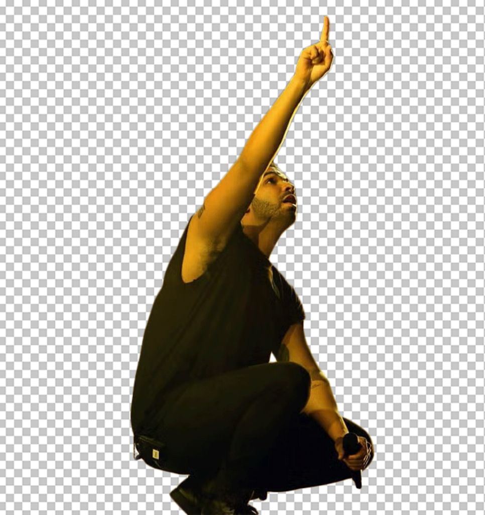 Drake Pointing Up While Sitting PNG Image